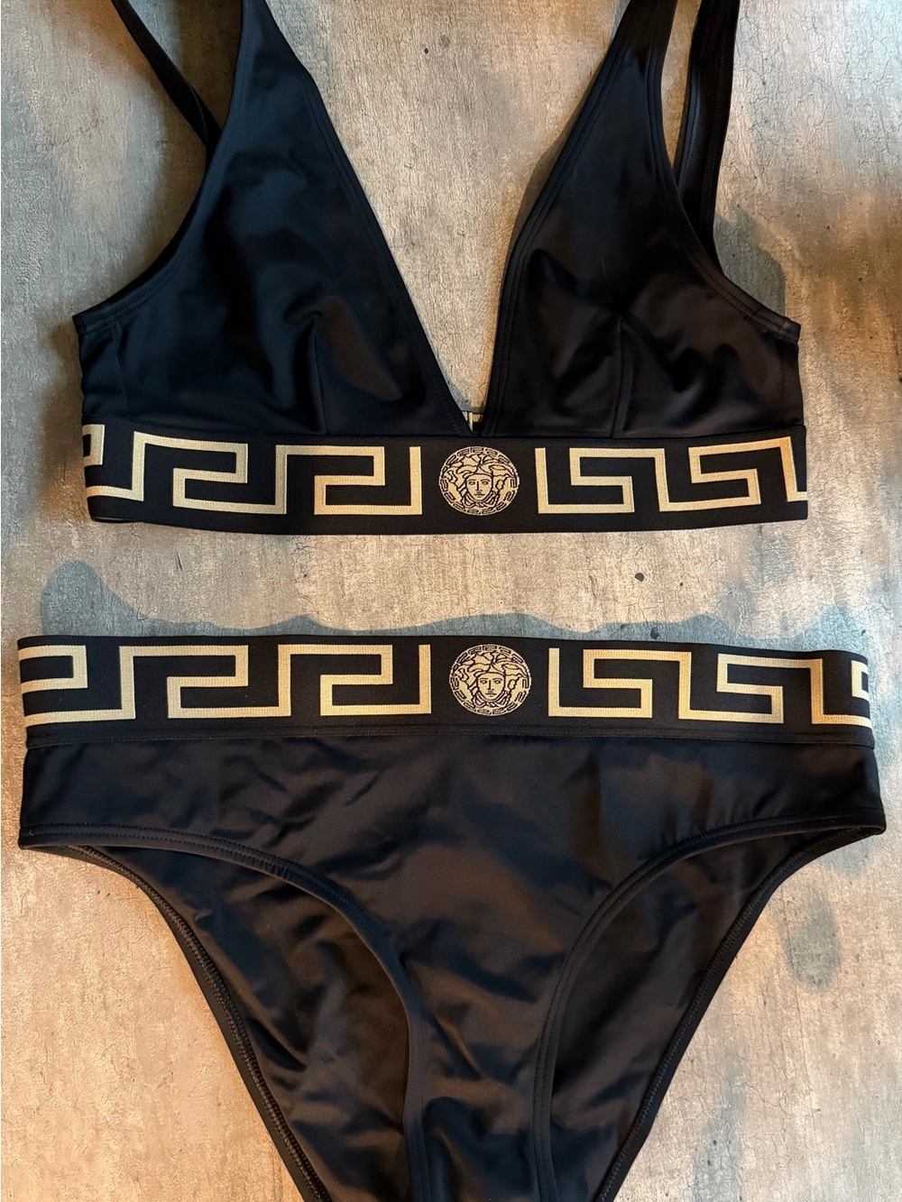 Versace Black Bikini Set with Gold Greek Key Trim